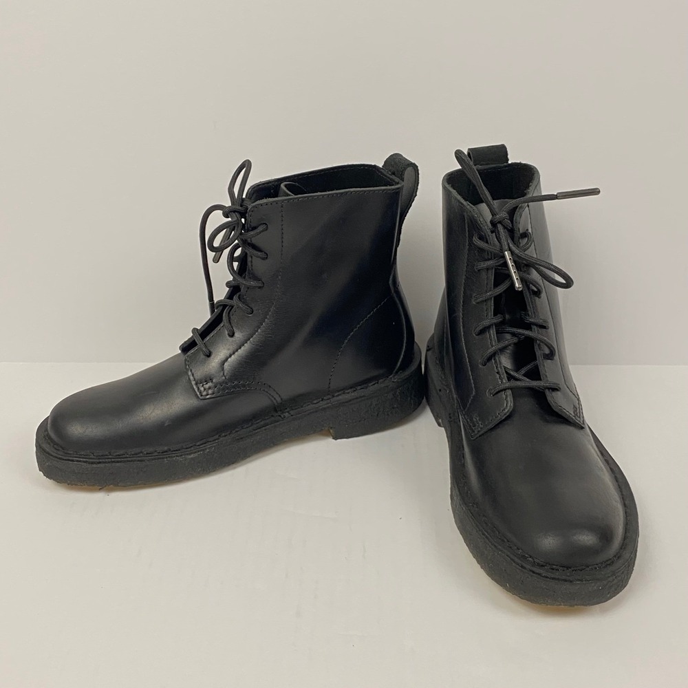 Clarks Originals Desert Mali Black Leather‎ Lace Up Combat Boots Women 5.5